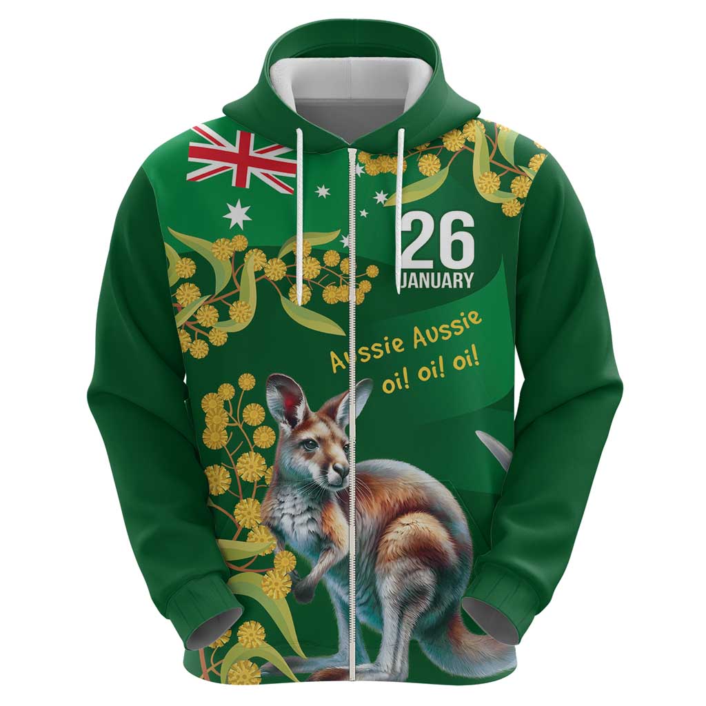 Green Kangaroo and Golden Wattle Personalised Hoodie Happy Australia Day 6 January