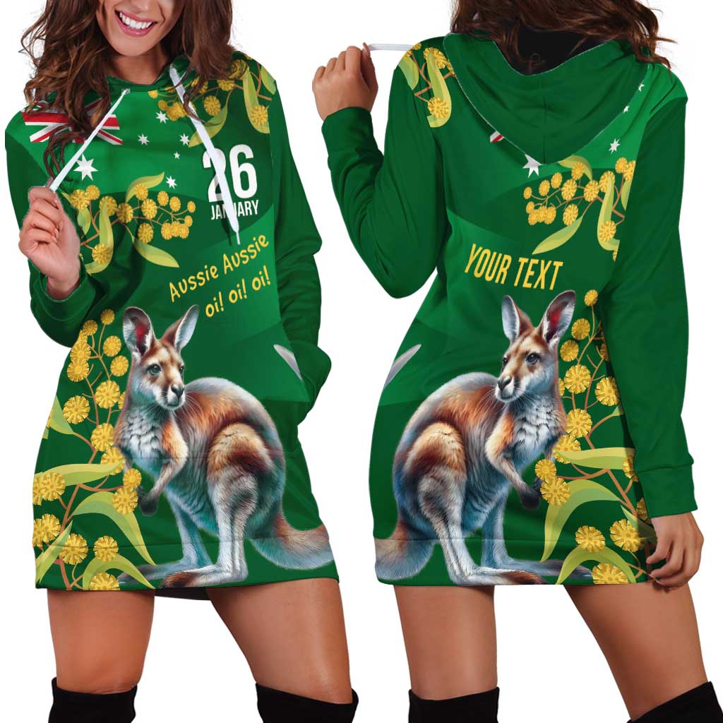 Green Kangaroo and Golden Wattle Personalised Hoodie Dress Happy Australia Day 6 January