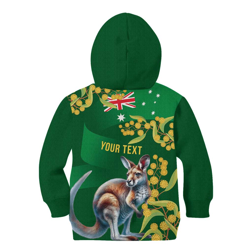 Green Kangaroo and Golden Wattle Personalised Kid Hoodie Happy Australia Day 6 January
