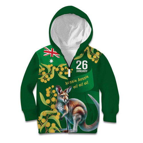 Green Kangaroo and Golden Wattle Personalised Kid Hoodie Happy Australia Day 6 January
