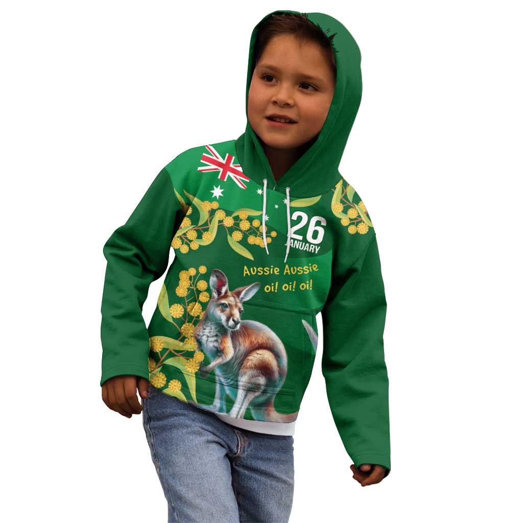 Green Kangaroo and Golden Wattle Personalised Kid Hoodie Happy Australia Day 6 January