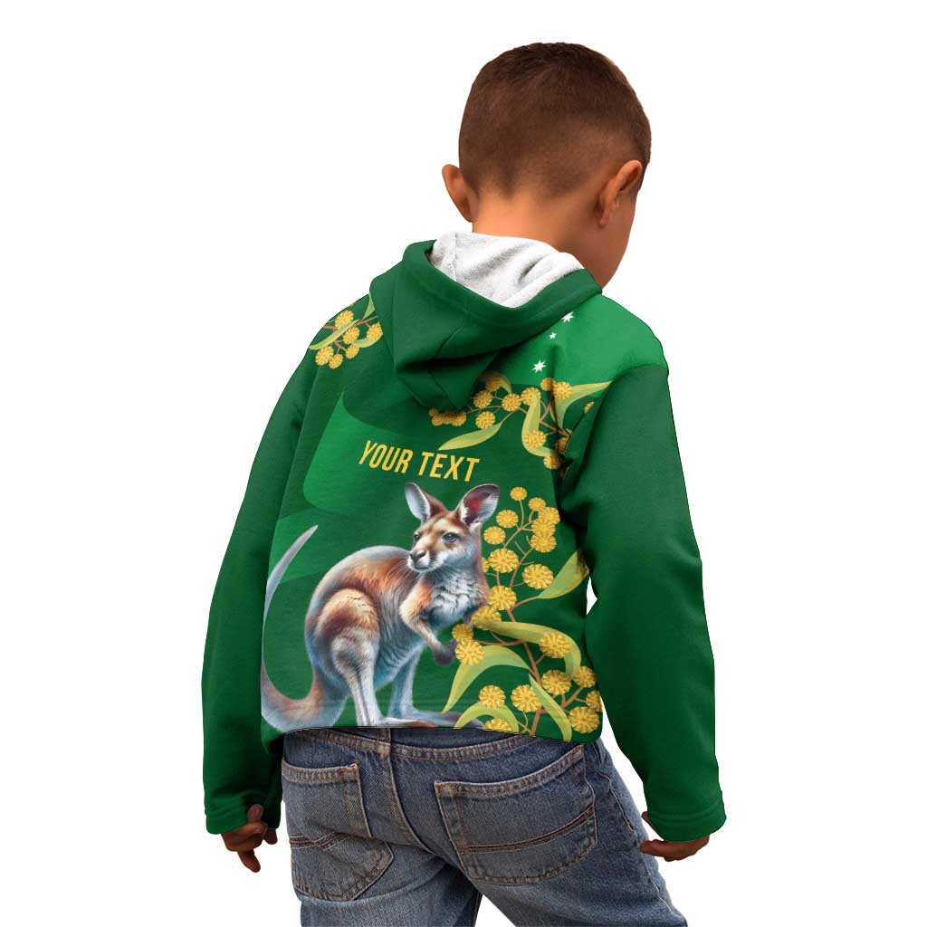Green Kangaroo and Golden Wattle Personalised Kid Hoodie Happy Australia Day 6 January