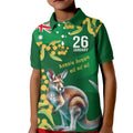 Green Kangaroo and Golden Wattle Personalised Kid Polo Shirt Happy Australia Day 6 January