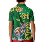 Green Kangaroo and Golden Wattle Personalised Kid Polo Shirt Happy Australia Day 6 January
