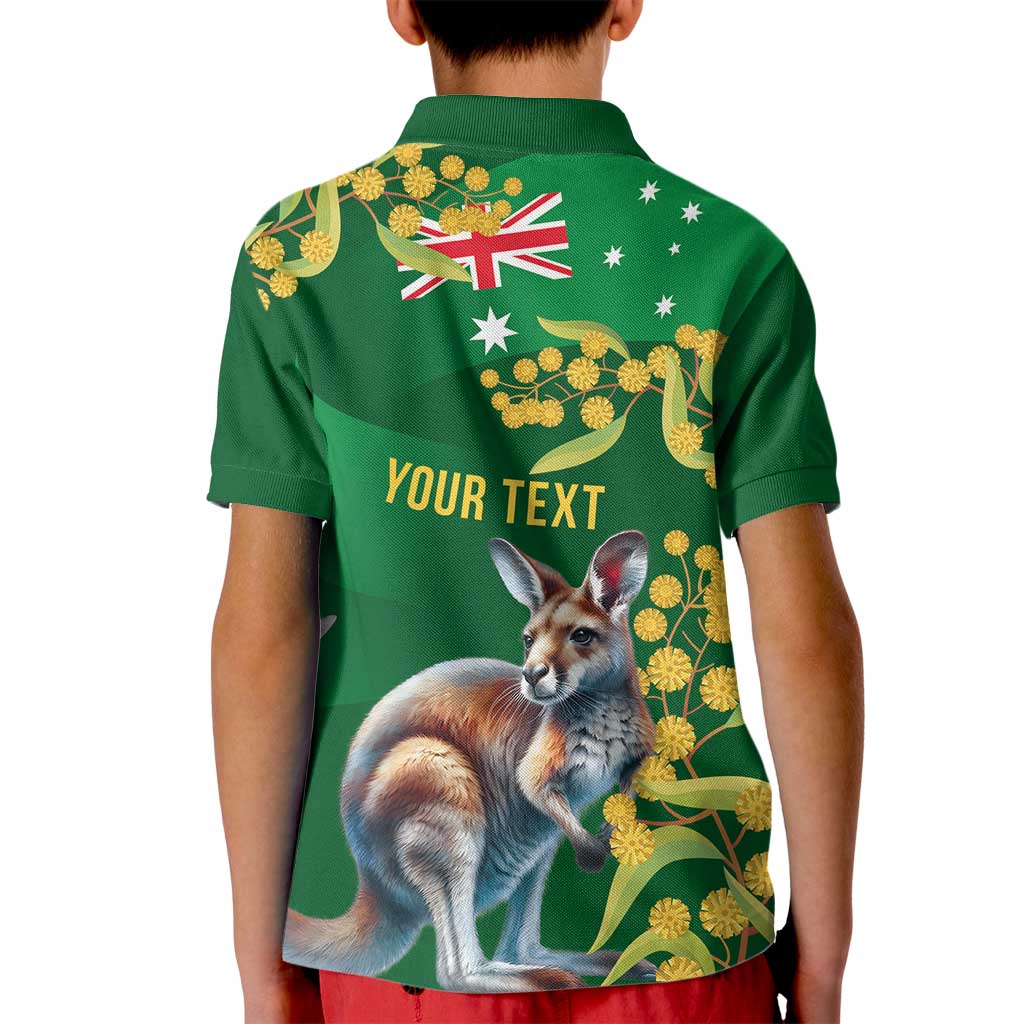 Green Kangaroo and Golden Wattle Personalised Kid Polo Shirt Happy Australia Day 6 January