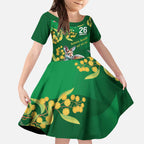 Green Kangaroo and Golden Wattle Personalised Kid Short Sleeve Dress Happy Australia Day 6 January