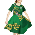 Green Kangaroo and Golden Wattle Personalised Kid Short Sleeve Dress Happy Australia Day 6 January