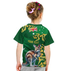Green Kangaroo and Golden Wattle Personalised Kid T Shirt Happy Australia Day 6 January