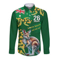 Green Kangaroo and Golden Wattle Personalised Long Sleeve Button Shirt Happy Australia Day 6 January