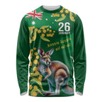 Green Kangaroo and Golden Wattle Personalised Long Sleeve Shirt Happy Australia Day 6 January