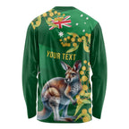 Green Kangaroo and Golden Wattle Personalised Long Sleeve Shirt Happy Australia Day 6 January