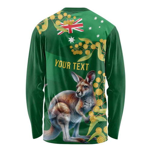 Green Kangaroo and Golden Wattle Personalised Long Sleeve Shirt Happy Australia Day 6 January