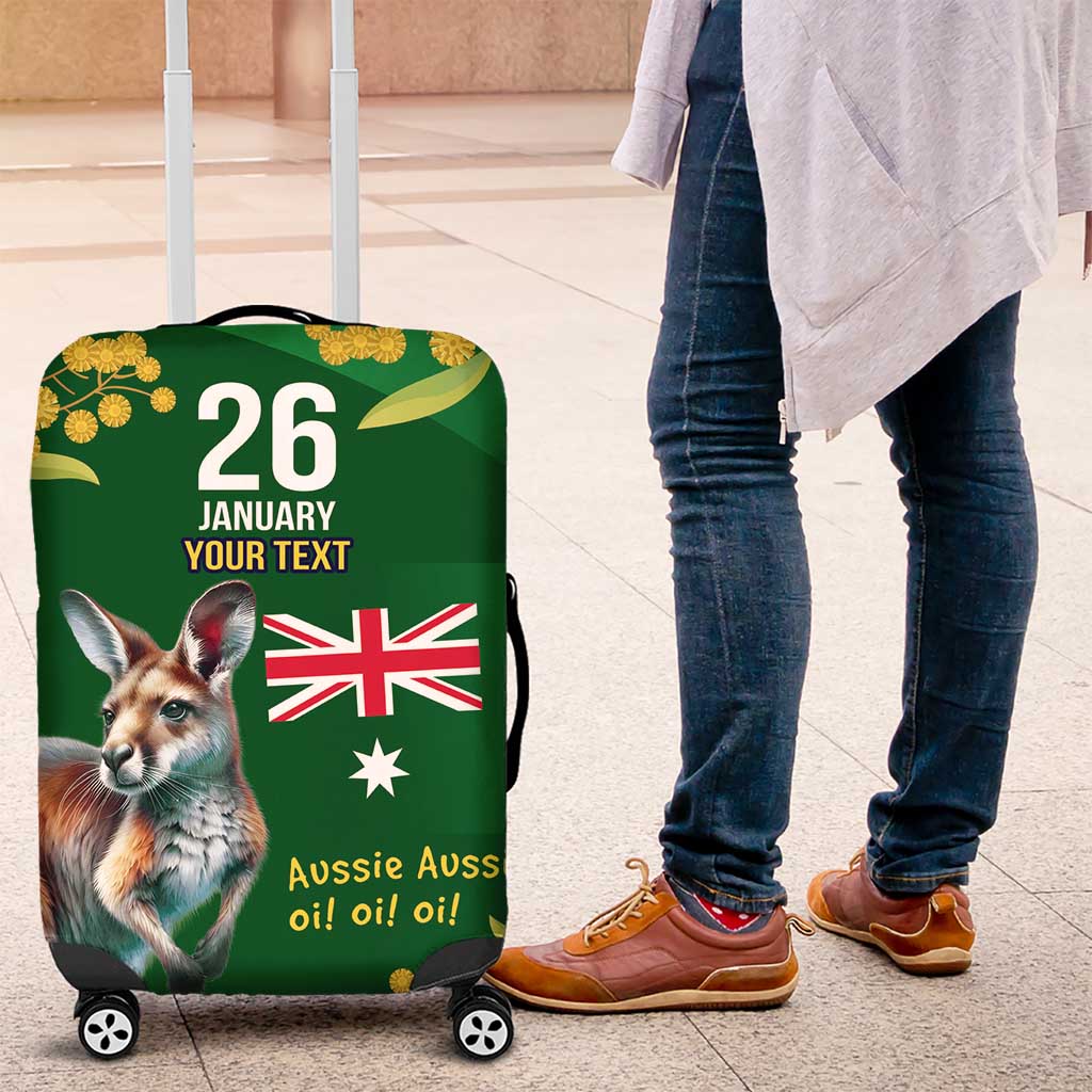 Green Kangaroo and Golden Wattle Personalised Luggage Cover Happy Australia Day 6 January