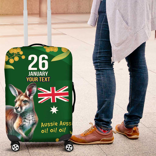 Green Kangaroo and Golden Wattle Personalised Luggage Cover Happy Australia Day 6 January