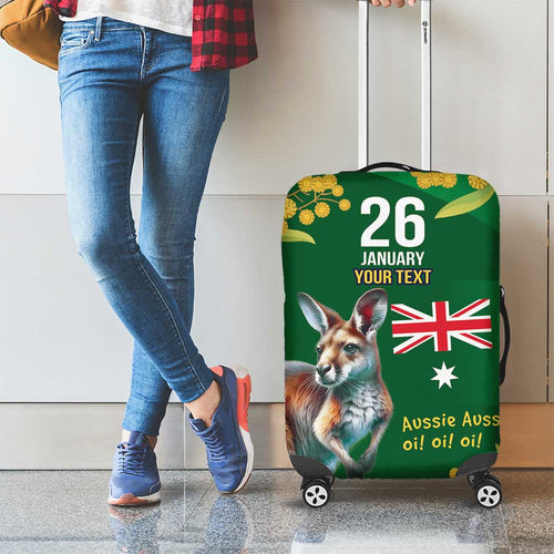 Green Kangaroo and Golden Wattle Personalised Luggage Cover Happy Australia Day 6 January