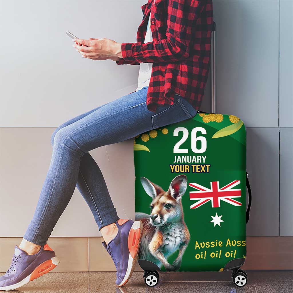 Green Kangaroo and Golden Wattle Personalised Luggage Cover Happy Australia Day 6 January