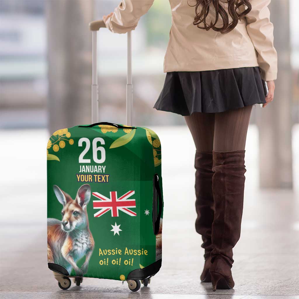 Green Kangaroo and Golden Wattle Personalised Luggage Cover Happy Australia Day 6 January