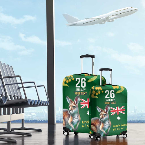 Green Kangaroo and Golden Wattle Personalised Luggage Cover Happy Australia Day 6 January