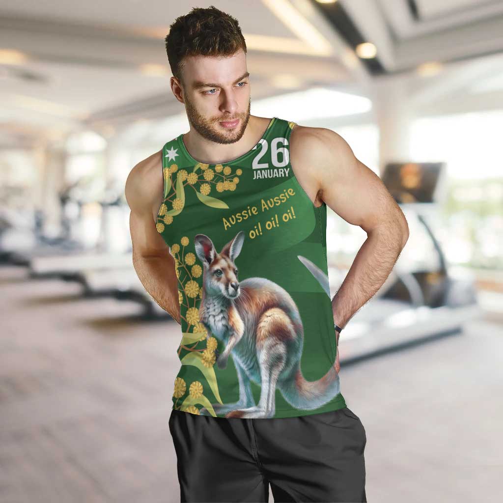 Green Kangaroo and Golden Wattle Personalised Men Tank Top Happy Australia Day 6 January