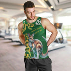 Green Kangaroo and Golden Wattle Personalised Men Tank Top Happy Australia Day 6 January