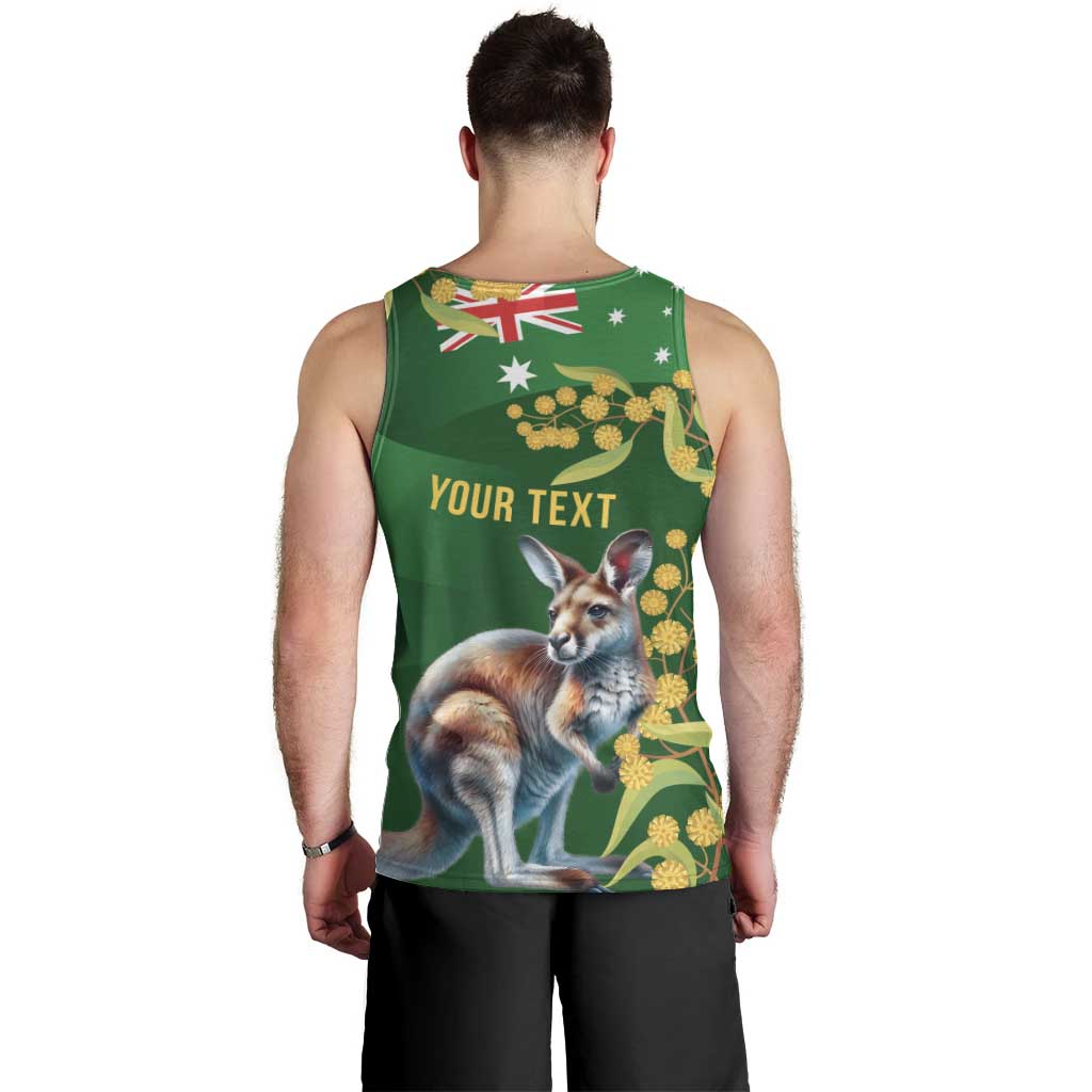 Green Kangaroo and Golden Wattle Personalised Men Tank Top Happy Australia Day 6 January