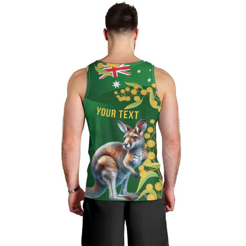 Green Kangaroo and Golden Wattle Personalised Men Tank Top Happy Australia Day 6 January