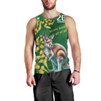 Green Kangaroo and Golden Wattle Personalised Men Tank Top Happy Australia Day 6 January