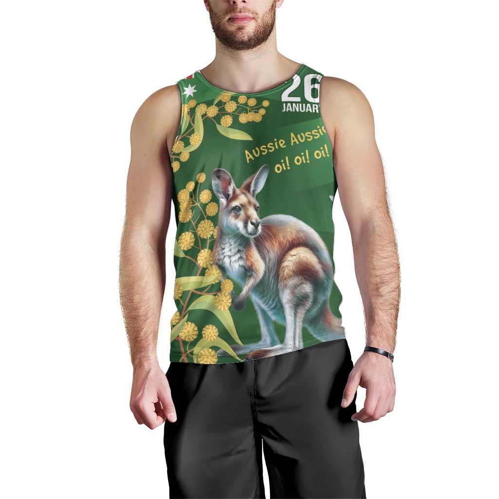 Green Kangaroo and Golden Wattle Personalised Men Tank Top Happy Australia Day 6 January