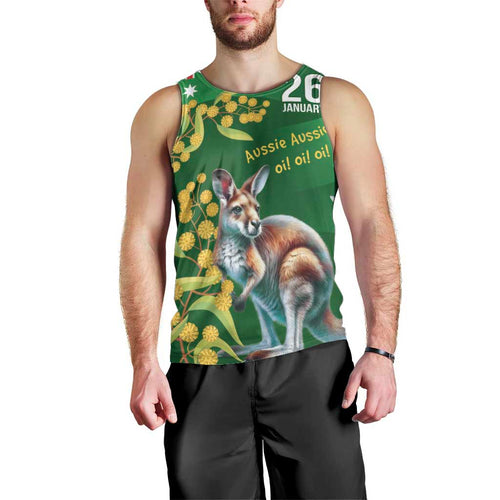 Green Kangaroo and Golden Wattle Personalised Men Tank Top Happy Australia Day 6 January