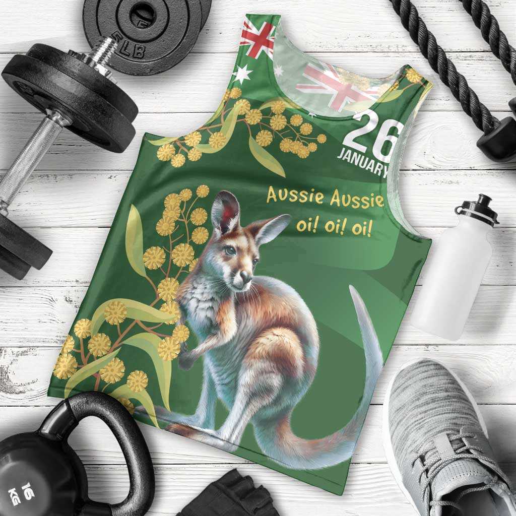 Green Kangaroo and Golden Wattle Personalised Men Tank Top Happy Australia Day 6 January