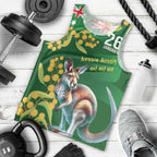 Green Kangaroo and Golden Wattle Personalised Men Tank Top Happy Australia Day 6 January