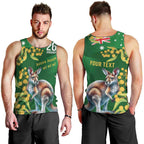 Green Kangaroo and Golden Wattle Personalised Men Tank Top Happy Australia Day 6 January