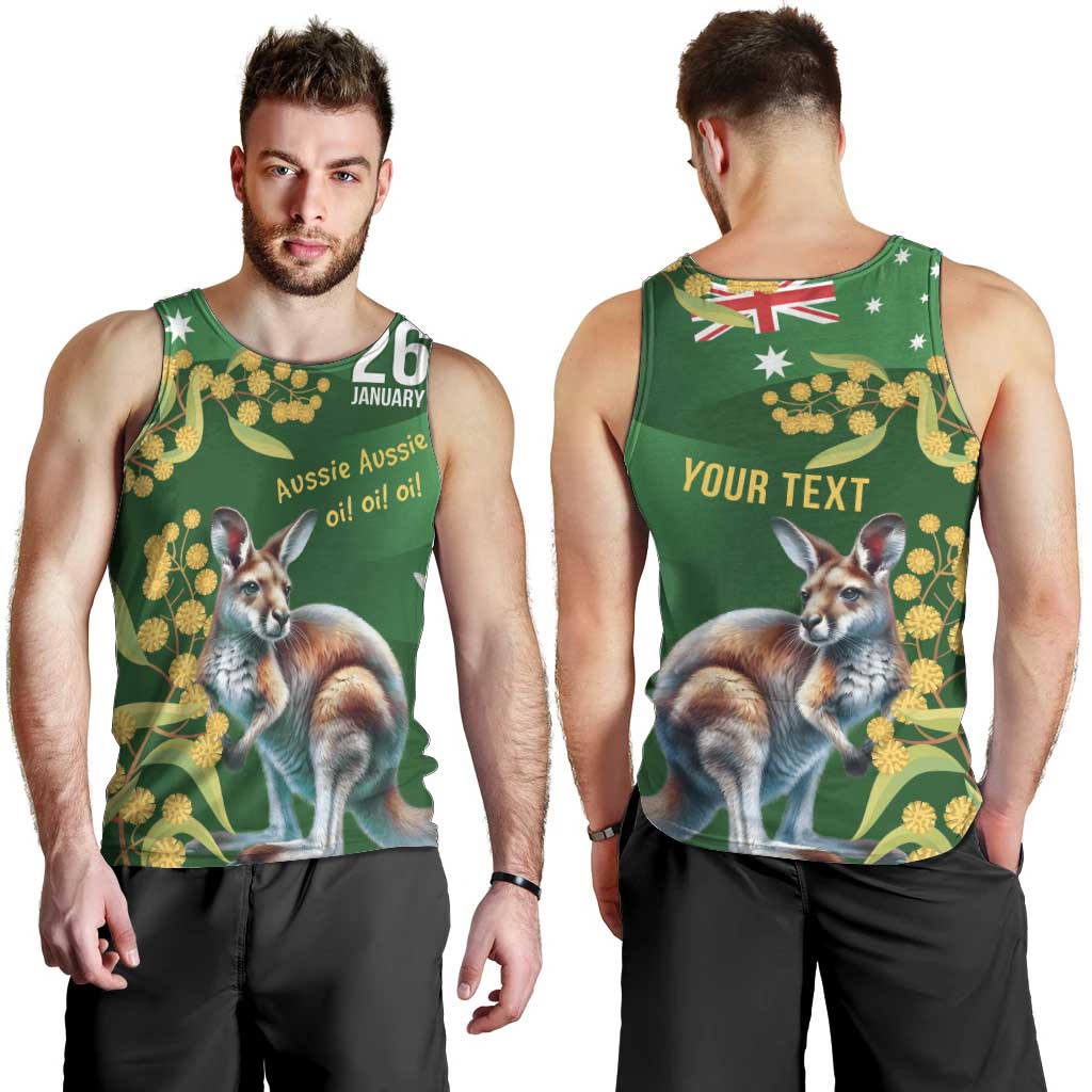 Green Kangaroo and Golden Wattle Personalised Men Tank Top Happy Australia Day 6 January