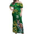 Green Kangaroo and Golden Wattle Personalised Off Shoulder Maxi Dress Happy Australia Day 6 January