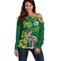 Green Kangaroo and Golden Wattle Personalised Off Shoulder Sweater Happy Australia Day 6 January