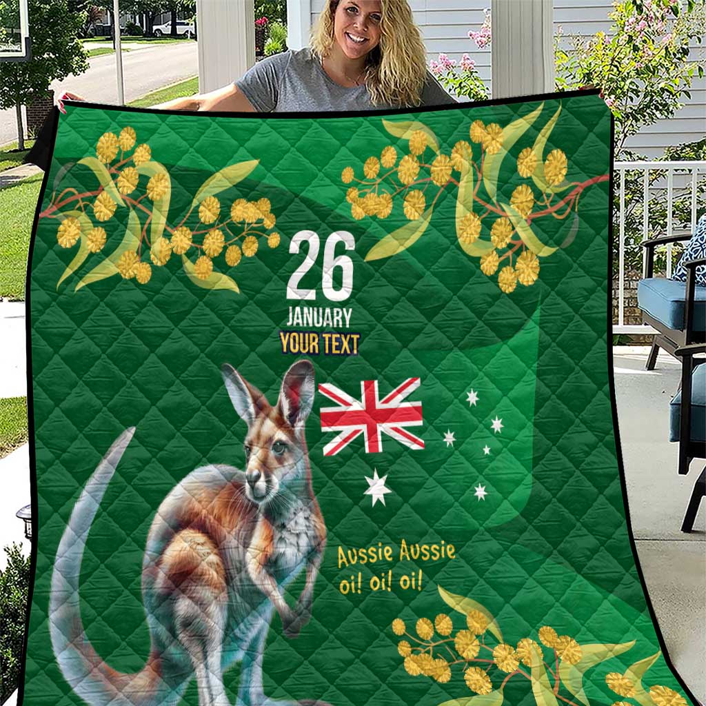 Green Kangaroo and Golden Wattle Personalised Quilt Happy Australia Day 6 January