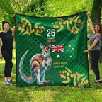 Green Kangaroo and Golden Wattle Personalised Quilt Happy Australia Day 6 January