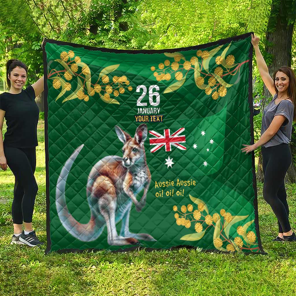 Green Kangaroo and Golden Wattle Personalised Quilt Happy Australia Day 6 January