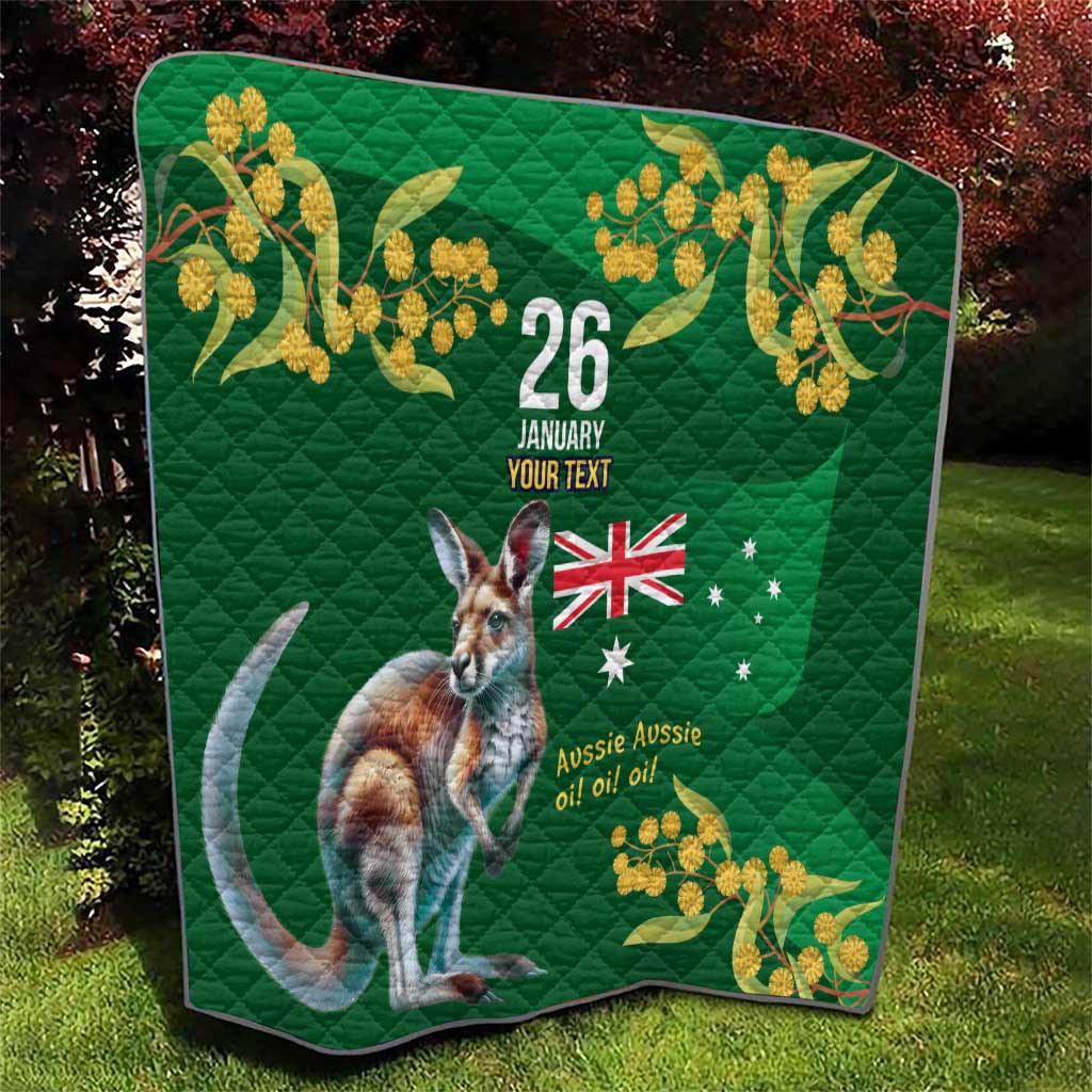 Green Kangaroo and Golden Wattle Personalised Quilt Happy Australia Day 6 January