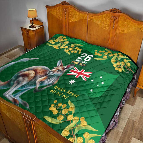 Green Kangaroo and Golden Wattle Personalised Quilt Happy Australia Day 6 January