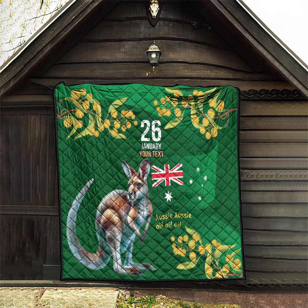 Green Kangaroo and Golden Wattle Personalised Quilt Happy Australia Day 6 January
