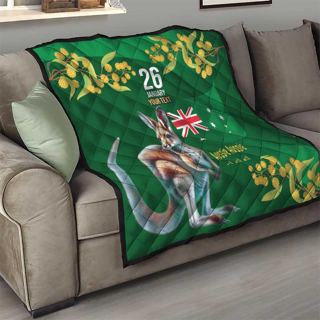 Green Kangaroo and Golden Wattle Personalised Quilt Happy Australia Day 6 January