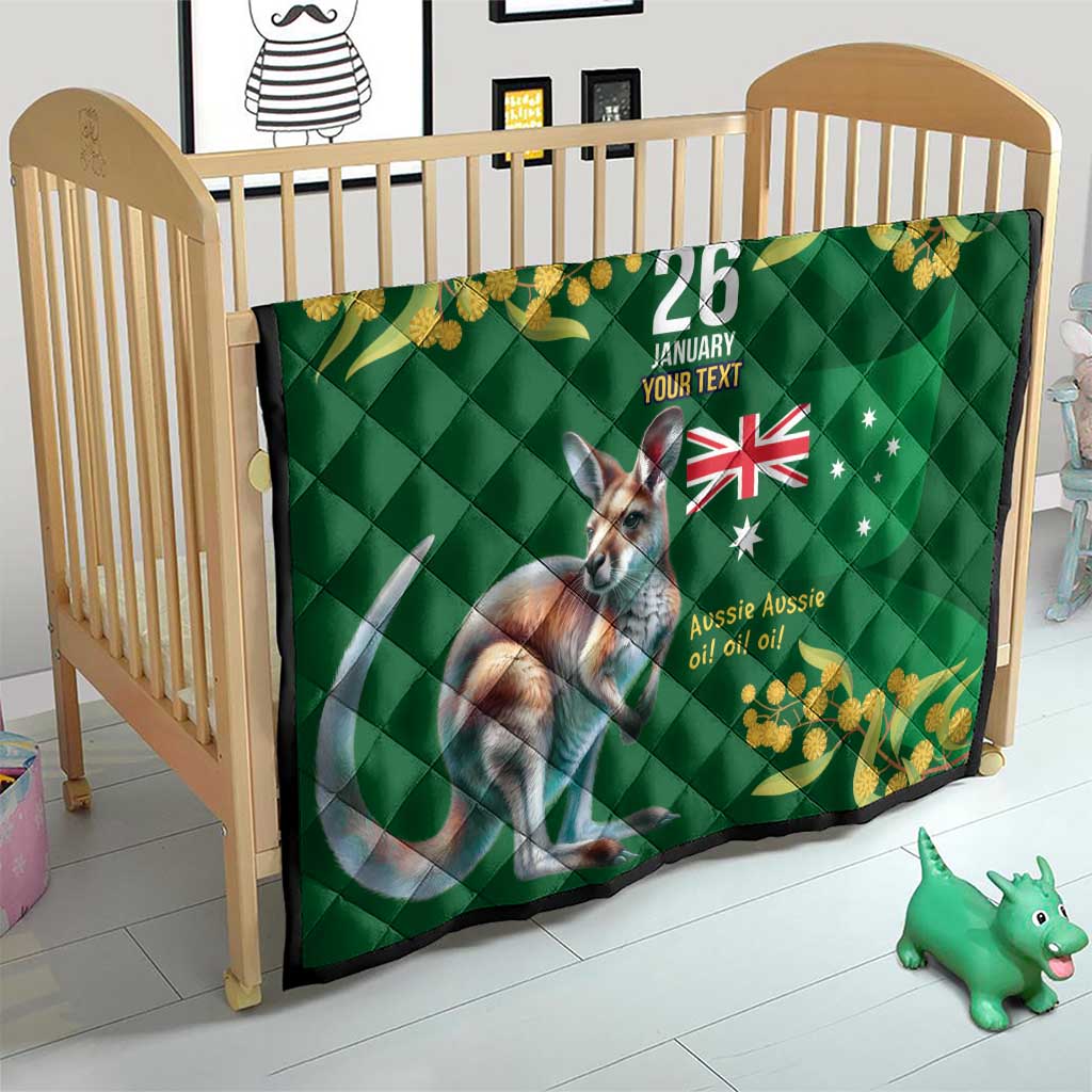 Green Kangaroo and Golden Wattle Personalised Quilt Happy Australia Day 6 January