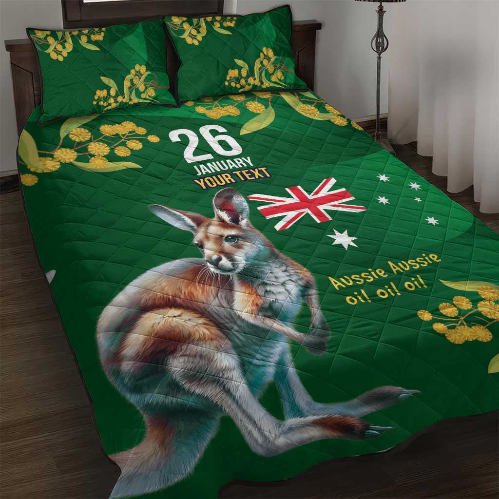 Green Kangaroo and Golden Wattle Personalised Quilt Bed Set Happy Australia Day 6 January