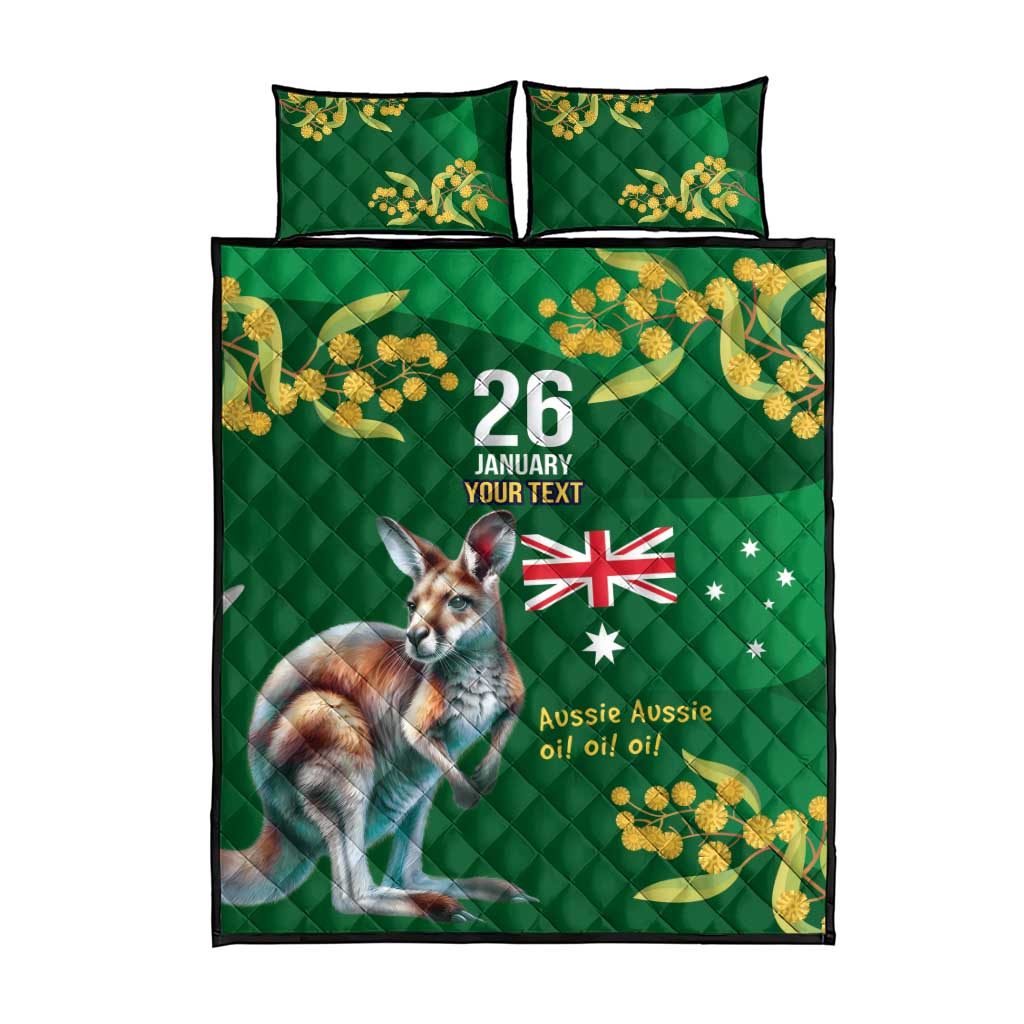 Green Kangaroo and Golden Wattle Personalised Quilt Bed Set Happy Australia Day 6 January