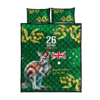 Green Kangaroo and Golden Wattle Personalised Quilt Bed Set Happy Australia Day 6 January