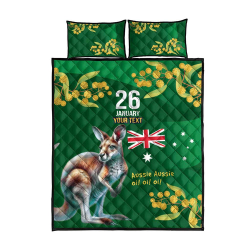 Green Kangaroo and Golden Wattle Personalised Quilt Bed Set Happy Australia Day 6 January