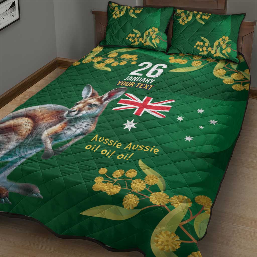 Green Kangaroo and Golden Wattle Personalised Quilt Bed Set Happy Australia Day 6 January