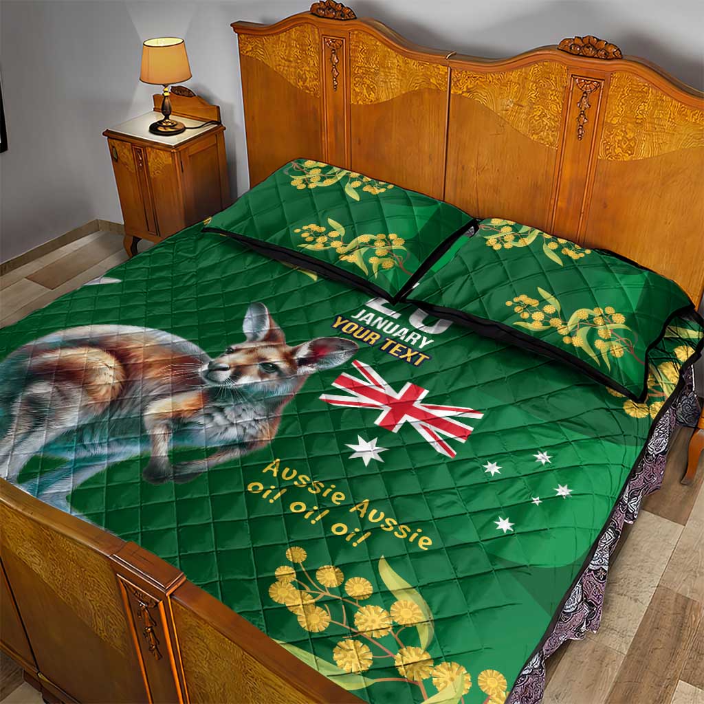 Green Kangaroo and Golden Wattle Personalised Quilt Bed Set Happy Australia Day 6 January