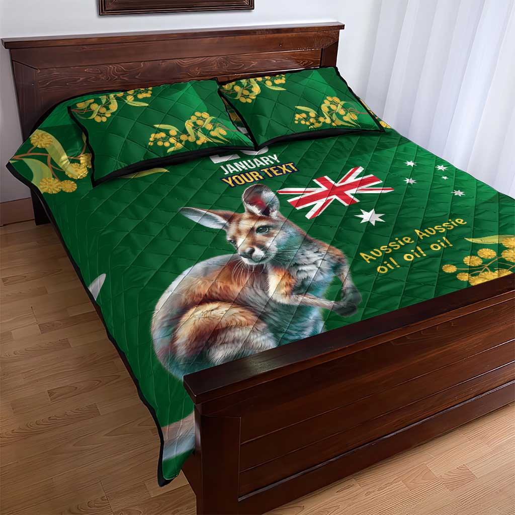 Green Kangaroo and Golden Wattle Personalised Quilt Bed Set Happy Australia Day 6 January